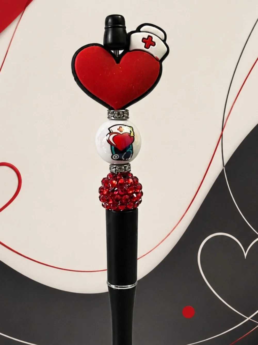 Heart & Nurse Charm Handmade Beaded Pen